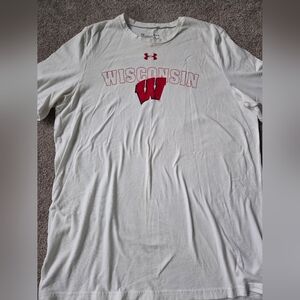 Under Armour White and Red Wisconsin Men's Tee